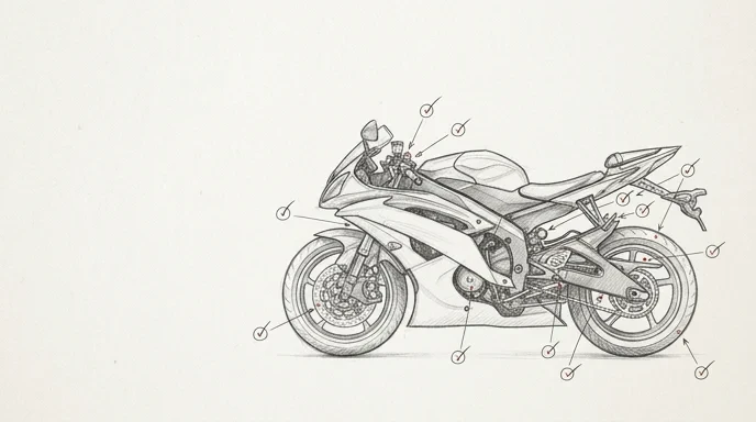 バイクの性能とパーツのバランスを考える鉛筆スケッチ